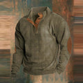 James | Men's Ribbed Knit Sweater Henley Pullover Elbow Patch Quarter Snap