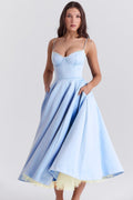 Harper | Women's Bustier Midi Satin Flared Cocktail Party Dress