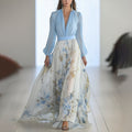 Grace | Women's Deep V-Neck Floral Maxi Long Sleeve Dress A-Line Chiffon