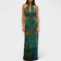 Luna | Women's Dress Monet Iris Print Halter Neck Chiffon Maxi Gown