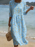 Grace | Women's Embroidered Leaf Midi Party Dress Round Neck