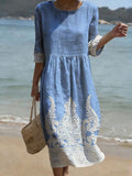 Scarlett | Women's Floral Embroidered Linen Midi Party Dress