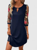 Isabella | Women's Floral Embroidered Mesh-Sleeve Keyhole Mini Dress