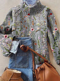 Sophia | Women's Floral Embroidered Turtleneck Sweater Relaxed Knit Pullover