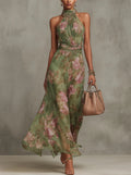 Isabella | Women's Floral Halter Neck Chiffon Midi Dress