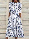 Emma | Women's Floral Print Short Sleeve A-Line Midi Dress Pockets