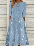 Evelyn | Women's Floral Two-Piece A-Line Midi Dress 3/4 Sleeve