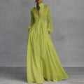 Aria | Women's Flowy Button-Front Maxi Long Sleeve Dress