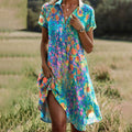 Olivia | Women's Flowy Floral V-Neck Short Sleeve Midi Dress