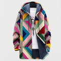 Charlotte | Women's Geometric Print Fleece-Lined Hooded Sweater Jacket