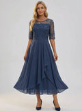 Mia | Women's Lace Bodice Chiffon Midi Cocktail Party Dress
