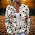 Madison | Women's Open-Front Halloween Knit Cardigan Ghost Pumpkin Print