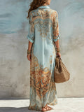Aria | Women's Paisley Print Button-Down Flowy Maxi Dress