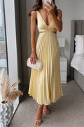 Charlotte | Women's Pleated Cutout Maxi Cocktail Party Dress V-Neck