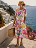 Olivia | Women's Relaxed-Fit Short-Sleeve Floral Print Midi Dress