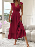 Mia | Women's Ruffle V-Neck Smocked Waist Cocktail Party Dress Maxi