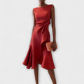 Evelyn | Women's Sleeveless Draped Asymmetric Midi Cocktail Party Dress