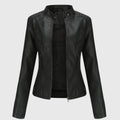 Mia | Women's Slim-Fit Faux Leather Moto Coat Stand-Collar Zip-Up Jacket