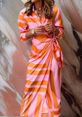 Olivia | Women's Striped Wrap Maxi Long Sleeve Dress