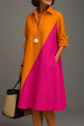 Olivia | Women's Two-Tone Colorblock A-Line Midi Cocktail Dress