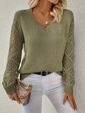 Amelia | Women's V-Neck Hollow-Sleeve Pullover Knit Sweater