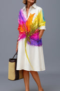 Sophia | Women's Watercolor Floral Print Midi Shirt Cocktail Dress