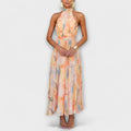 Olivia | Women's Watercolor Halter Neck Flowy Maxi Cocktail Party Dress