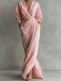 Amelia | Women's Wrap Maxi Long Sleeve Dress V-Neck Draped